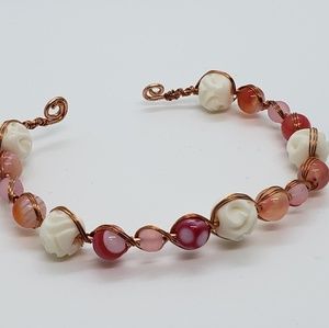 Copper white rose bracelet
